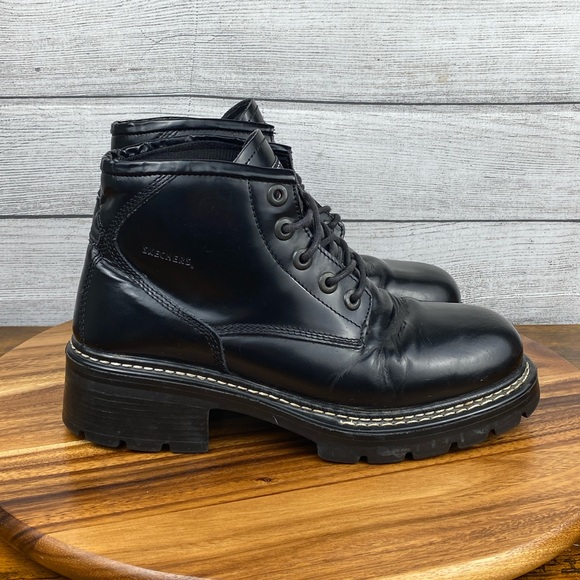 VTG Y2K Skechers Black Leather Chunky Lace Up Boot Men’s Shoe Size 11 main image 9